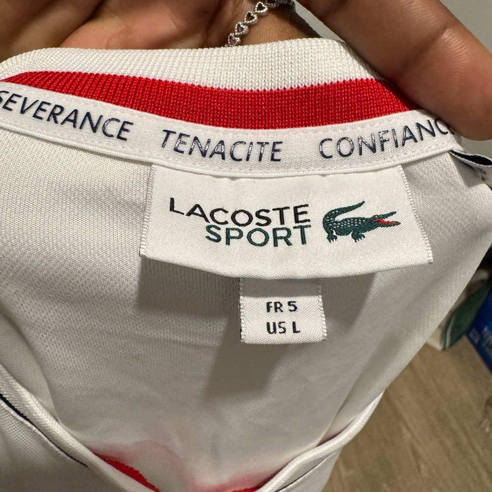 Lacoste White Two-Piece Set with Red and Navy Stripe - Picture 4 of 4